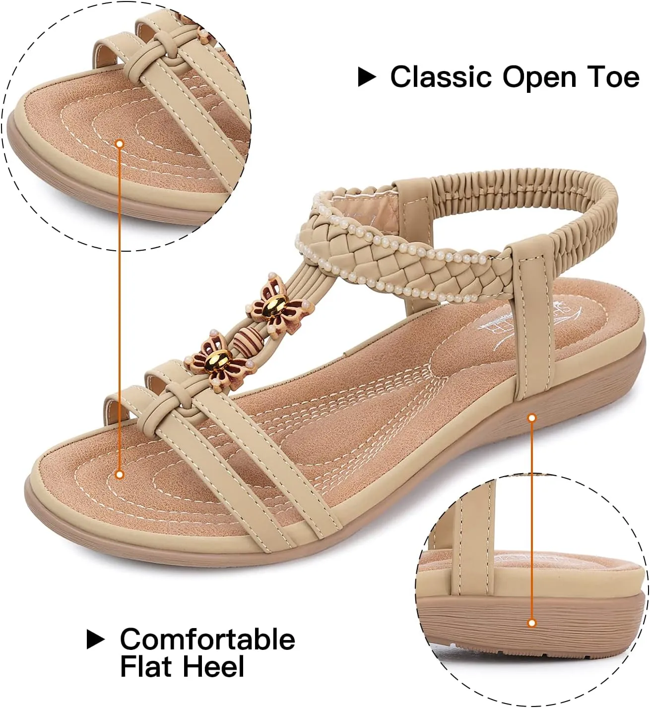 SHIBEVER Womens Sandals Summer Bohemian Flat Sandals Shoes with Elastic Strap Dressy Sandal