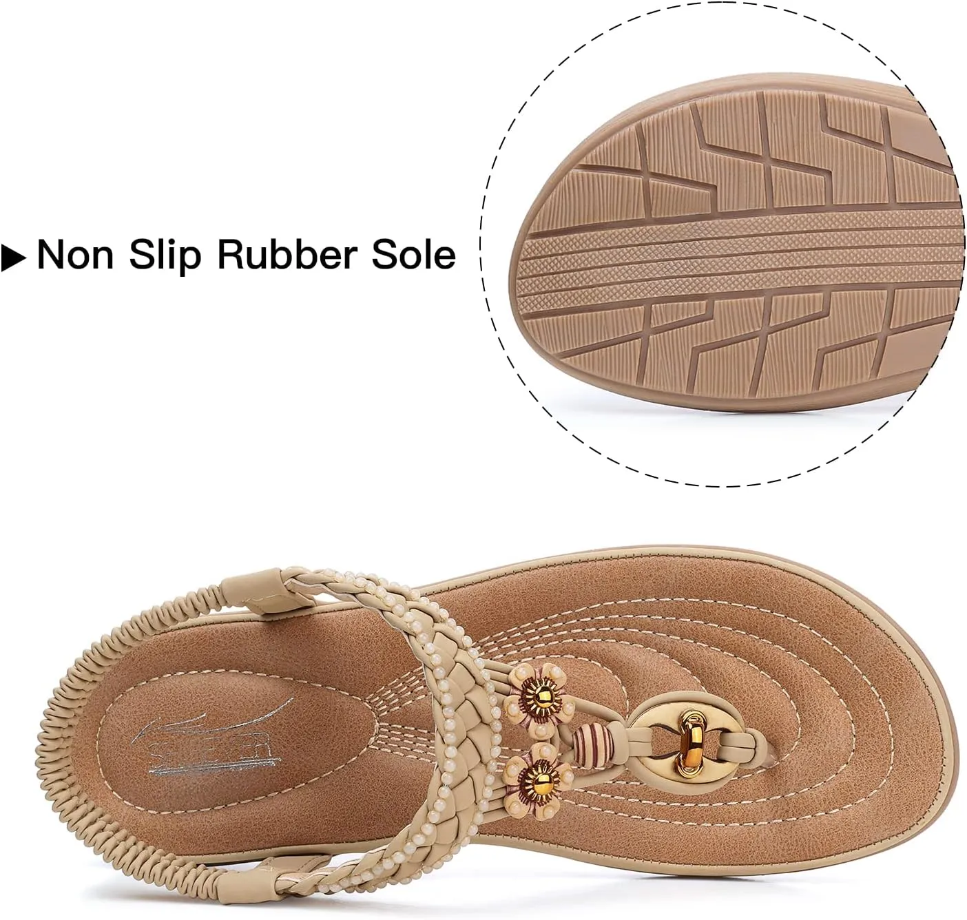 SHIBEVER Womens Sandals Summer Bohemian Flat Sandals Shoes with Elastic Strap Dressy Sandal