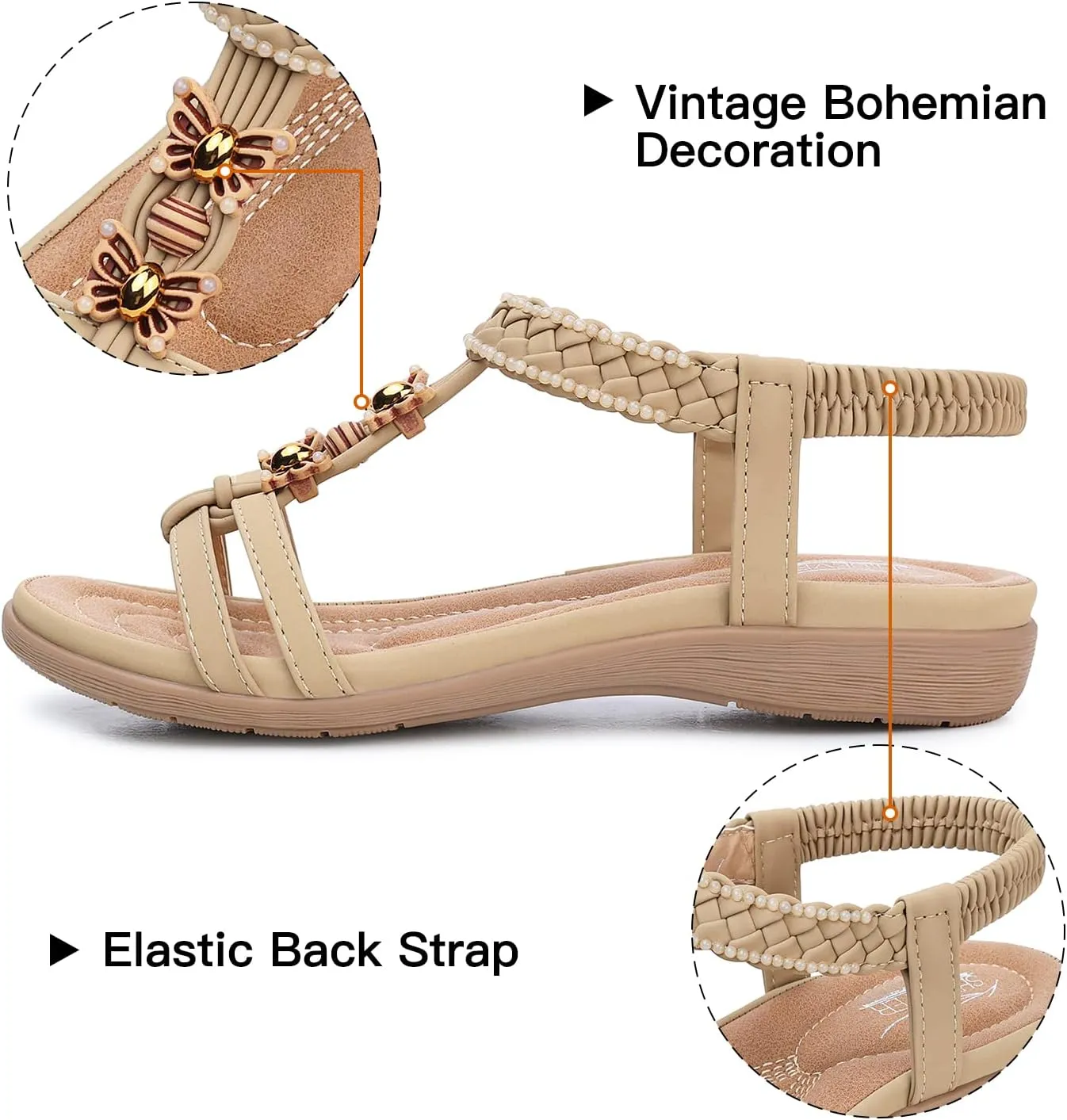 SHIBEVER Womens Sandals Summer Bohemian Flat Sandals Shoes with Elastic Strap Dressy Sandal
