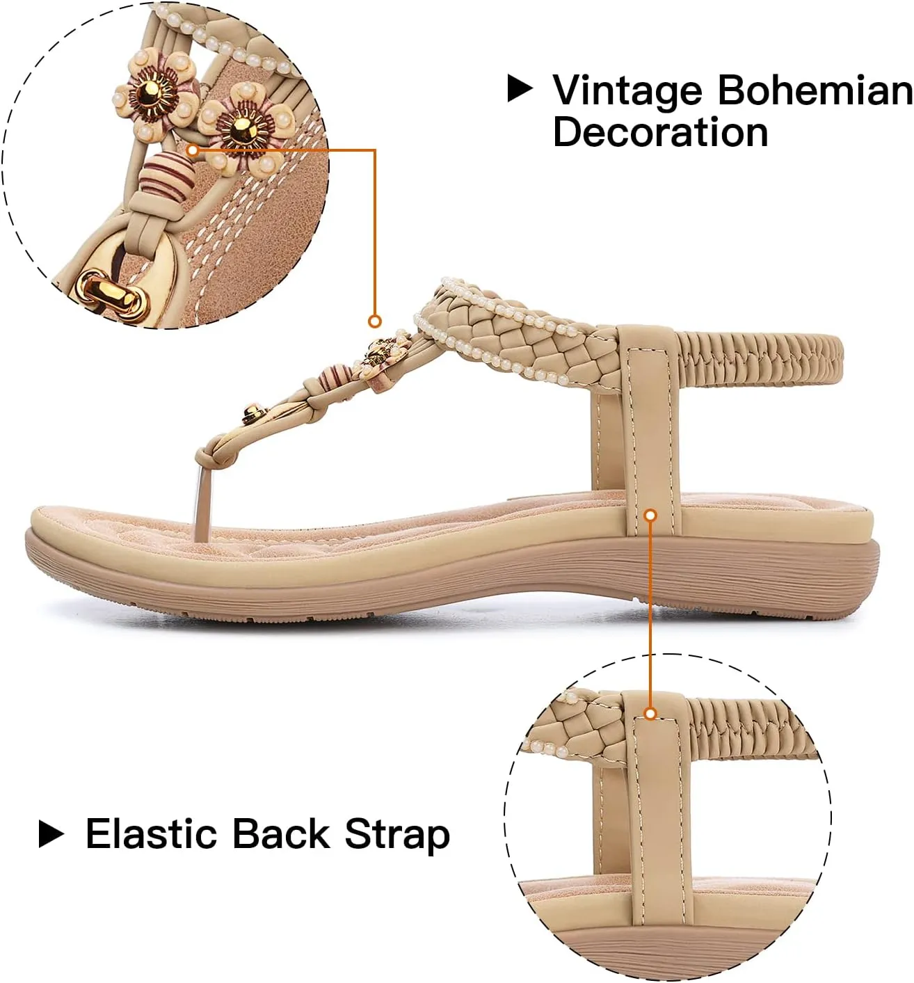 SHIBEVER Womens Sandals Summer Bohemian Flat Sandals Shoes with Elastic Strap Dressy Sandal