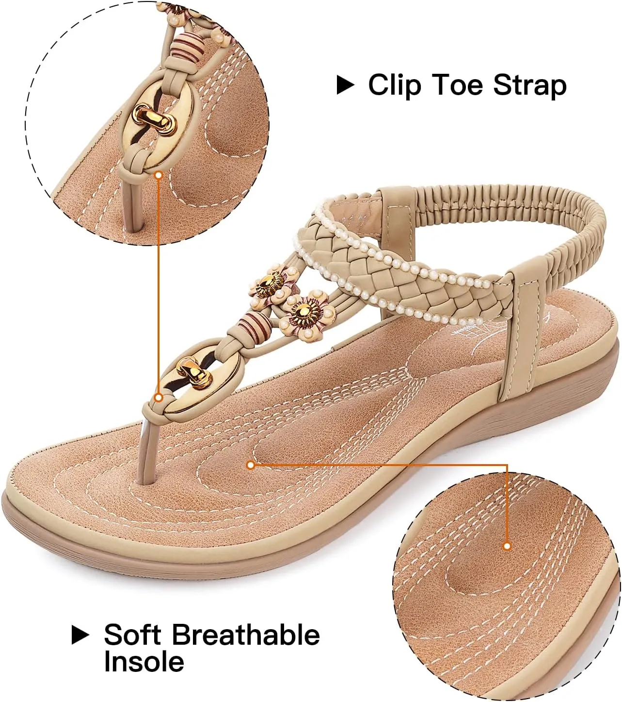 SHIBEVER Womens Sandals Summer Bohemian Flat Sandals Shoes with Elastic Strap Dressy Sandal
