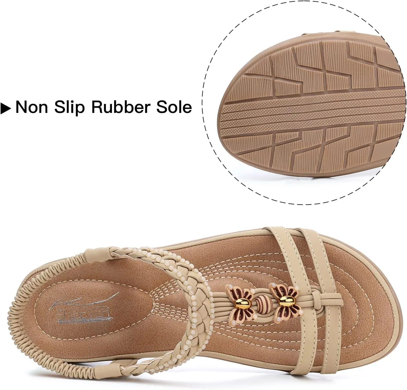 SHIBEVER Womens Sandals Summer Bohemian Flat Sandals Shoes with Elastic Strap Dressy Sandal