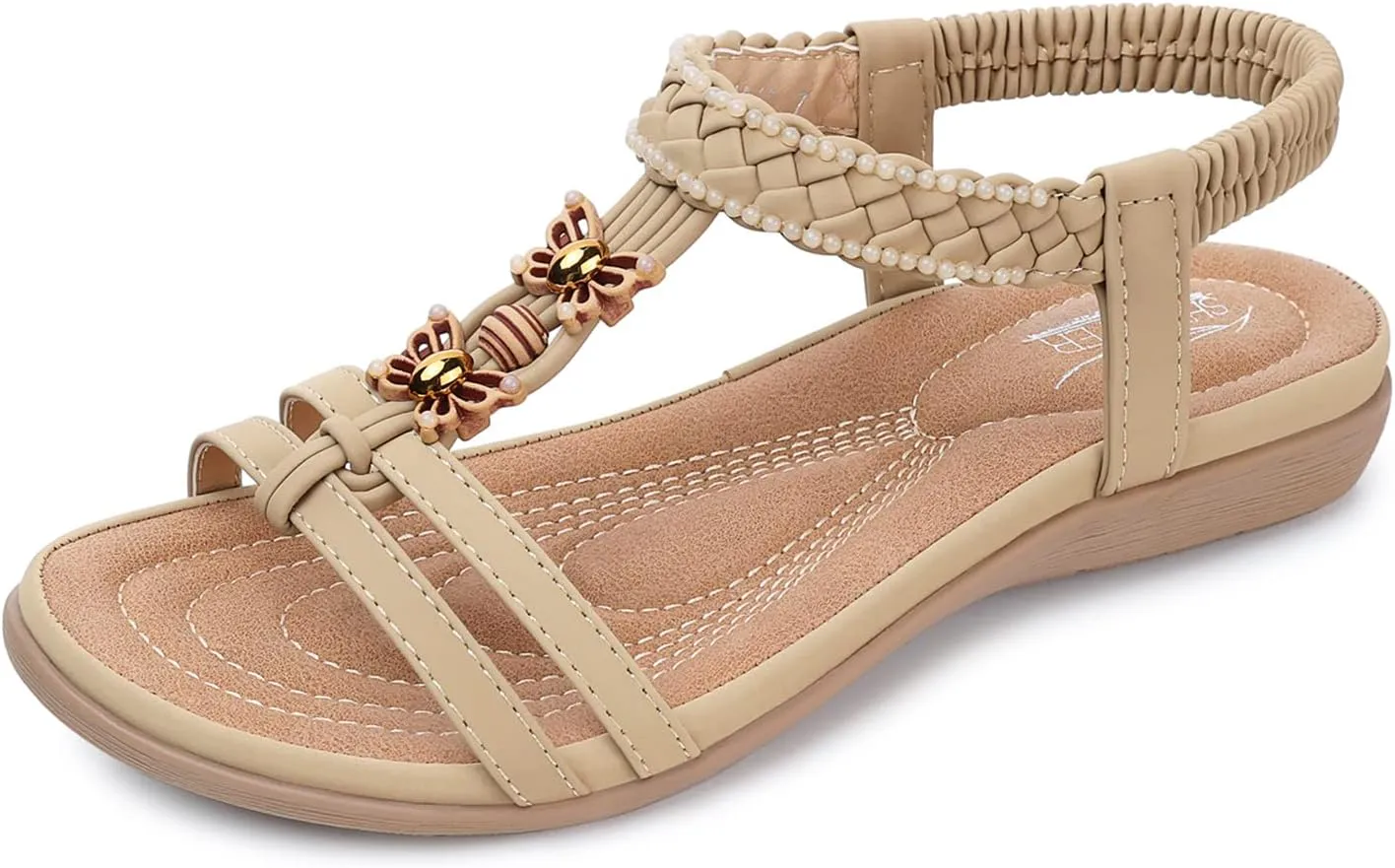 SHIBEVER Womens Sandals Summer Bohemian Flat Sandals Shoes with Elastic Strap Dressy Sandal