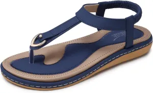 SHIBEVER Womens Sandals Summer Flat: Dressy Casual T-Strap Flip Flop Thong Flats Sandals - Comfortable Walking