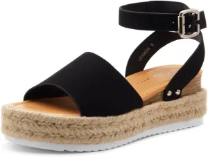 Shoe Land Legossa Womens Platform Sandals Ankle Strap Espadrilles Comfortable Open Toe Flatform Wedge Casual Sandal Black White Tan Platform Sandals for Summer