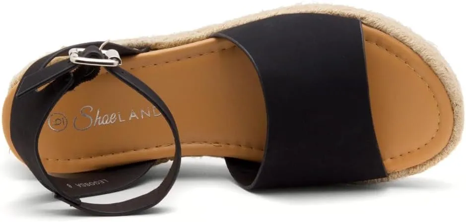 Shoe Land Legossa Womens Platform Sandals Ankle Strap Espadrilles Comfortable Open Toe Flatform Wedge Casual Sandal Black White Tan Platform Sandals for Summer