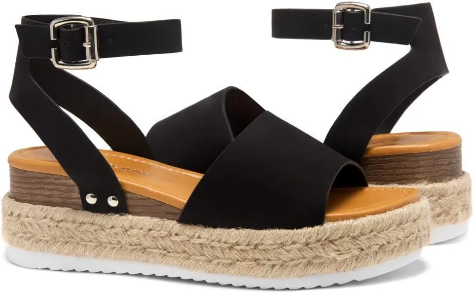 Shoe Land Legossa Womens Platform Sandals Ankle Strap Espadrilles Comfortable Open Toe Flatform Wedge Casual Sandal Black White Tan Platform Sandals for Summer