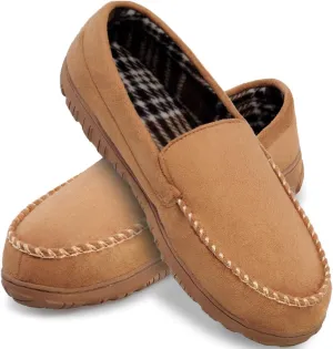 shoeslocker Mens Slippers Microsuede Moccasin Slip on Memory Foam House Shoes Beige Size 9.5
