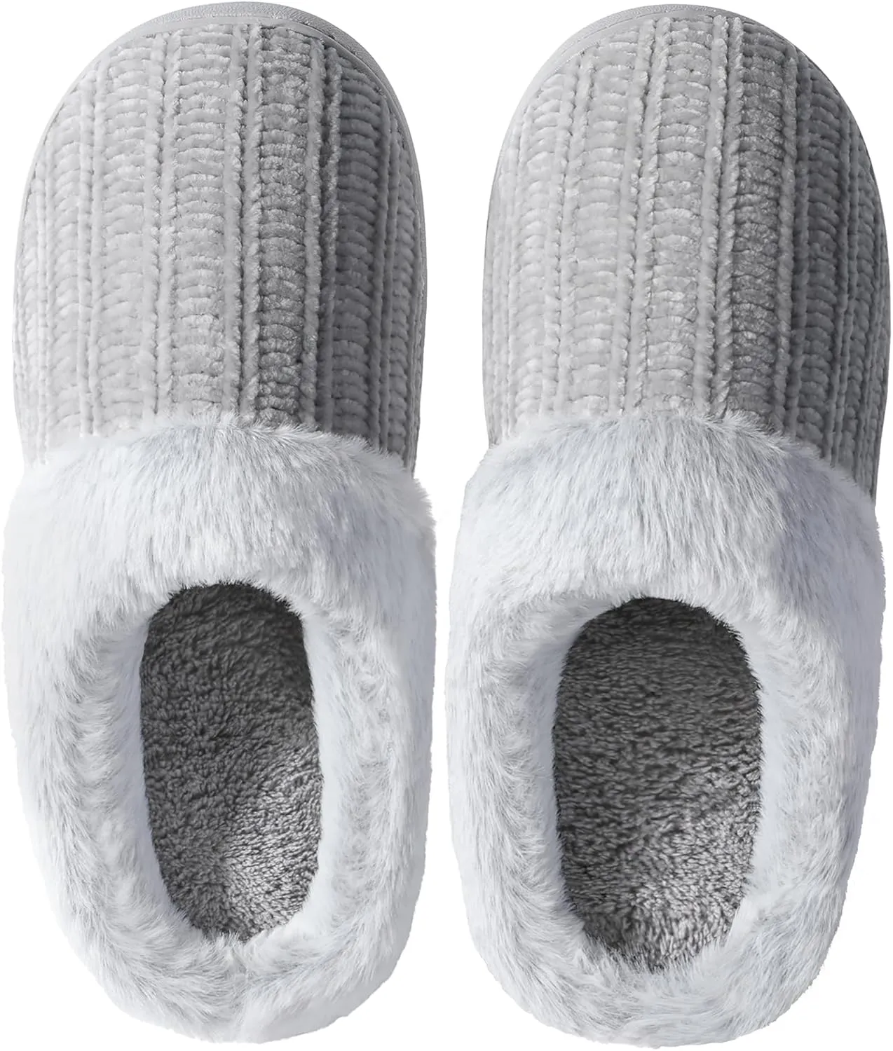 shoeslocker Womens Memory Foam Fuzzy Slippers Knitted House Slippers for Women Comfy Slip-On Warm House Shoes