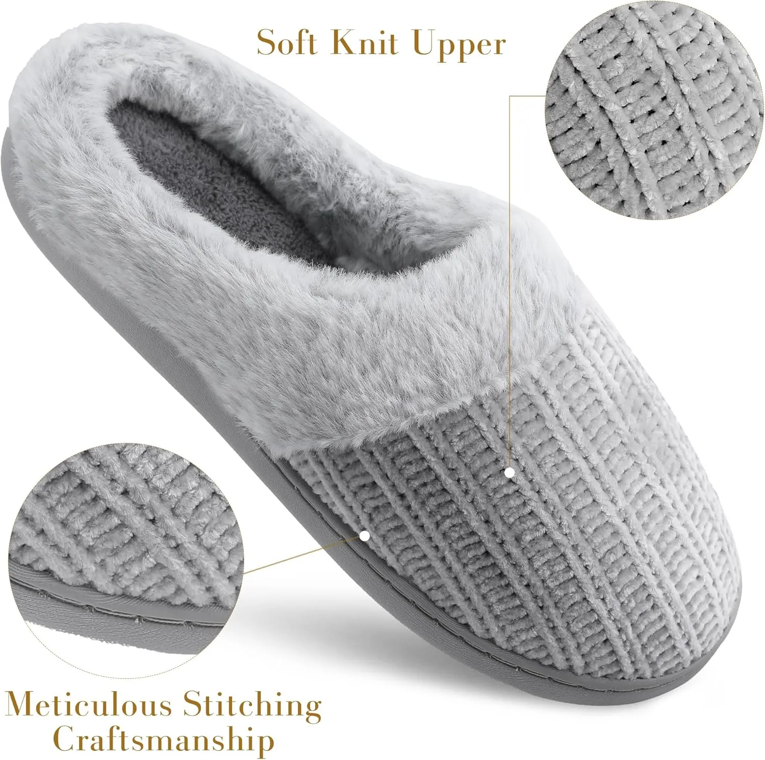 shoeslocker Womens Memory Foam Fuzzy Slippers Knitted House Slippers for Women Comfy Slip-On Warm House Shoes