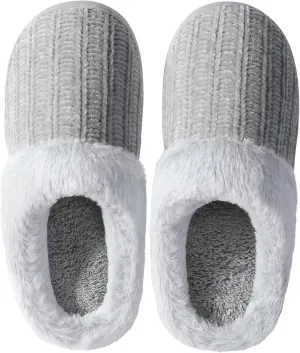 shoeslocker Womens Memory Foam Fuzzy Slippers Knitted House Slippers for Women Comfy Slip-On Warm House Shoes