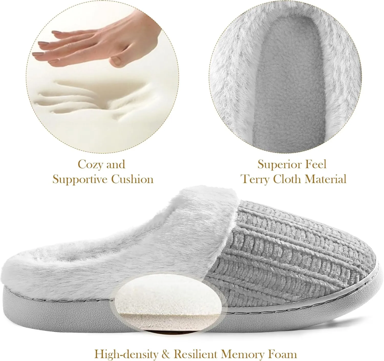 shoeslocker Womens Memory Foam Fuzzy Slippers Knitted House Slippers for Women Comfy Slip-On Warm House Shoes