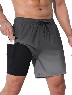SILKWORLD Men's Swim Trunks Quick Dry Swimming Shorts 6 Inch Bathing Suits with Compression Liner and Zipper Pockets