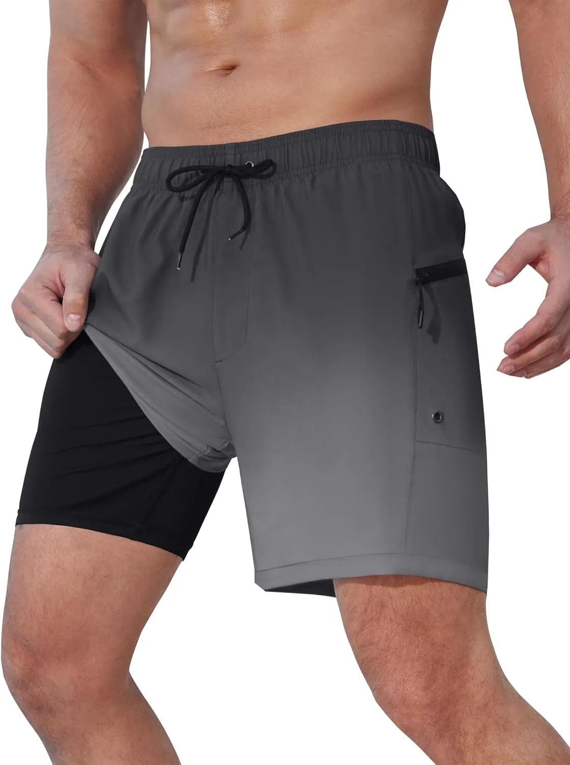 SILKWORLD Men's Swim Trunks Quick Dry Swimming Shorts 6 Inch Bathing Suits with Compression Liner and Zipper Pockets