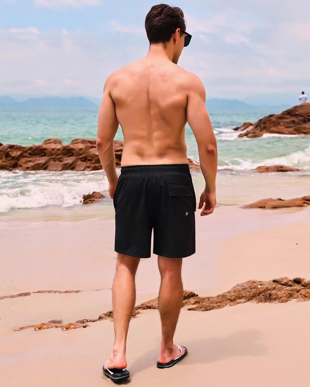 SILKWORLD Mens Swimming Trunks with Compression Liner 2 in 1 Quick-Dry Swim Shorts with Zipper Pockets