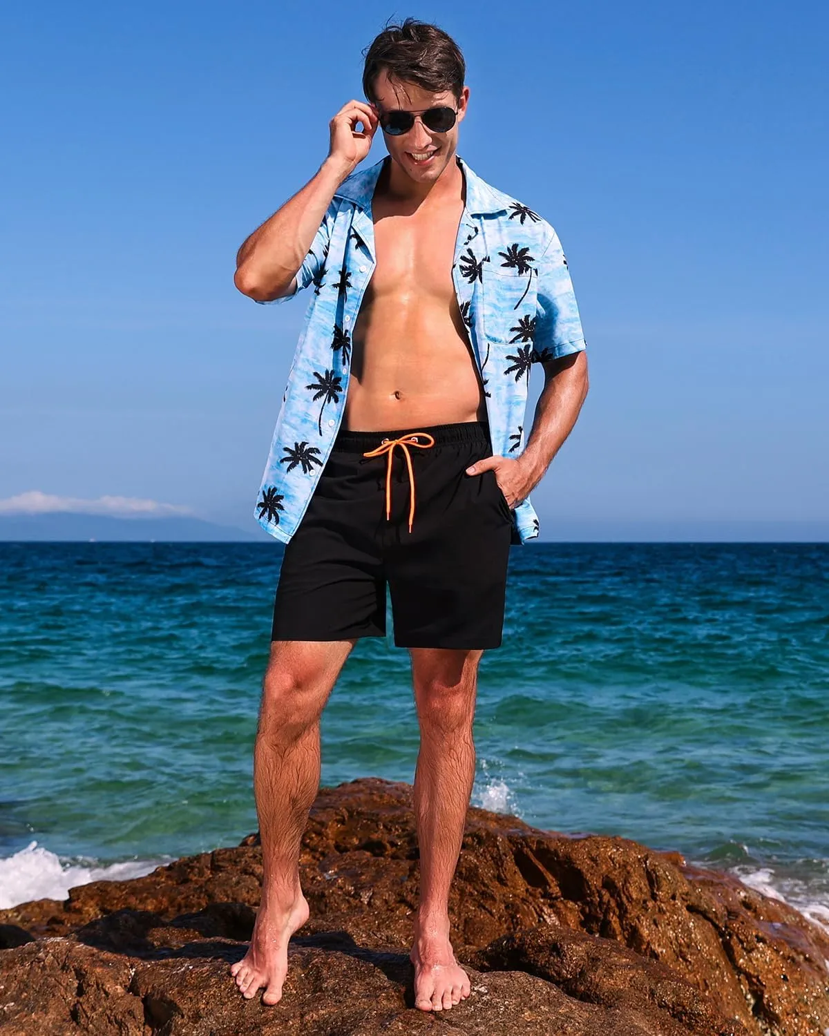 SILKWORLD Mens Swimming Trunks with Compression Liner 2 in 1 Quick-Dry Swim Shorts with Zipper Pockets
