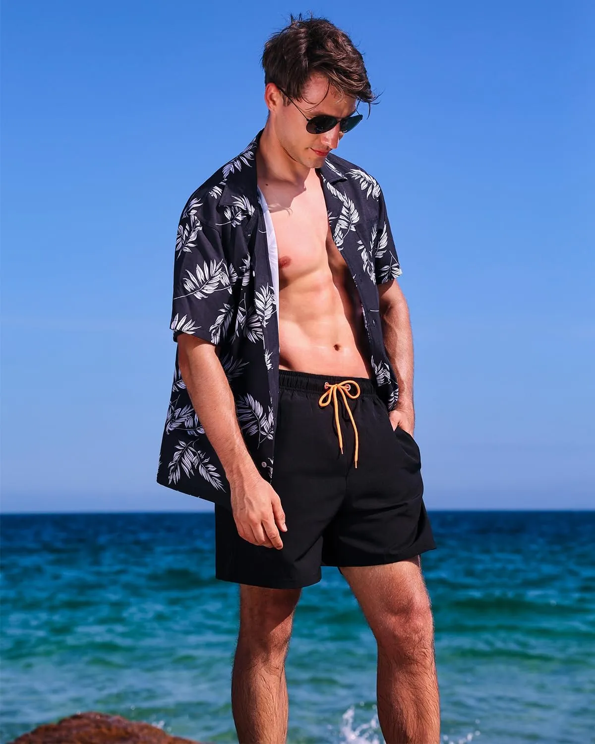 SILKWORLD Mens Swimming Trunks with Compression Liner 2 in 1 Quick-Dry Swim Shorts with Zipper Pockets