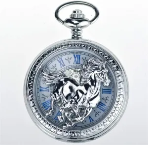 Silver Horses Hollow, Automatic Mechanical Watch Hollow Retro exam Table to Commemorate The Men and Women flip Pocket Watch.