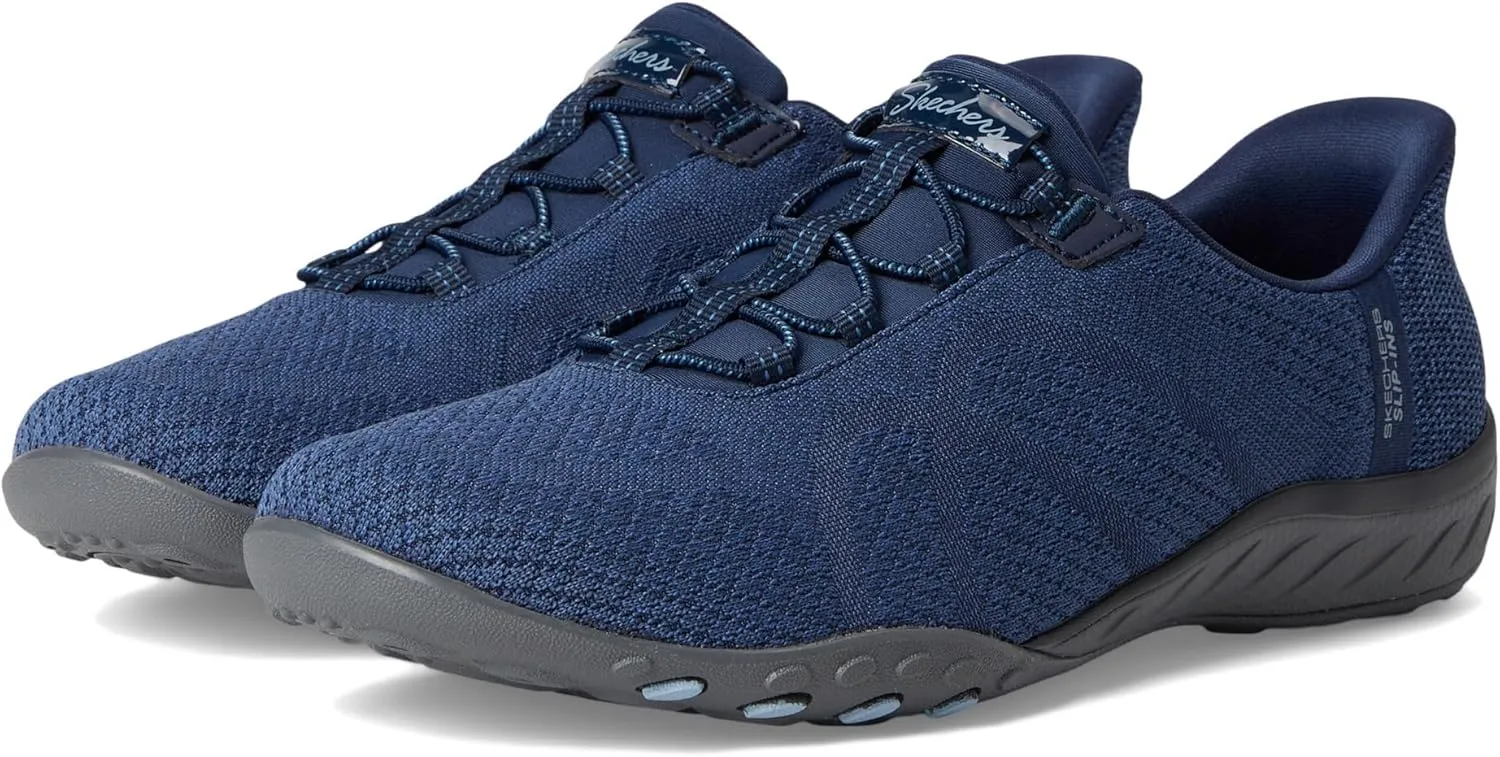 Skechers Modern Comfort Women's Women's Breathe Easy-Knitty Waves Hands Free Slip-Ins Sneaker, Navy, 10
