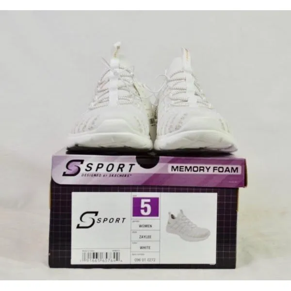 Skechers Women's S Sport Lace up Athletic Shoes 5 Metallic White