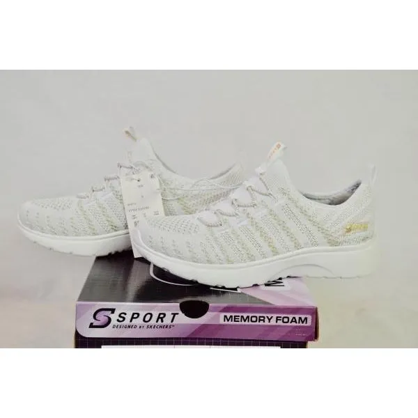 Skechers Women's S Sport Lace up Athletic Shoes 5 Metallic White