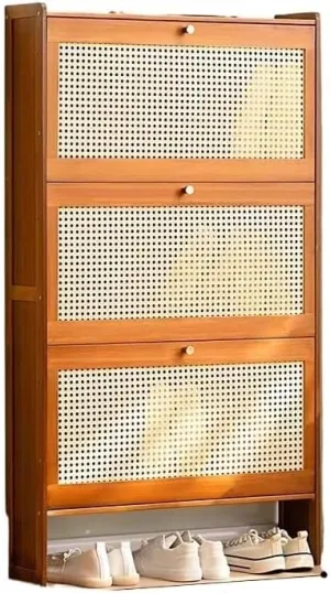 Slim Brown Shoe Rack Cabinet with Ultra Thin Flip Drawer for Entryway Hidden Wood Shoe Storage nizer for Sneakers Sandals and Slippers 87 * 50 * 17
