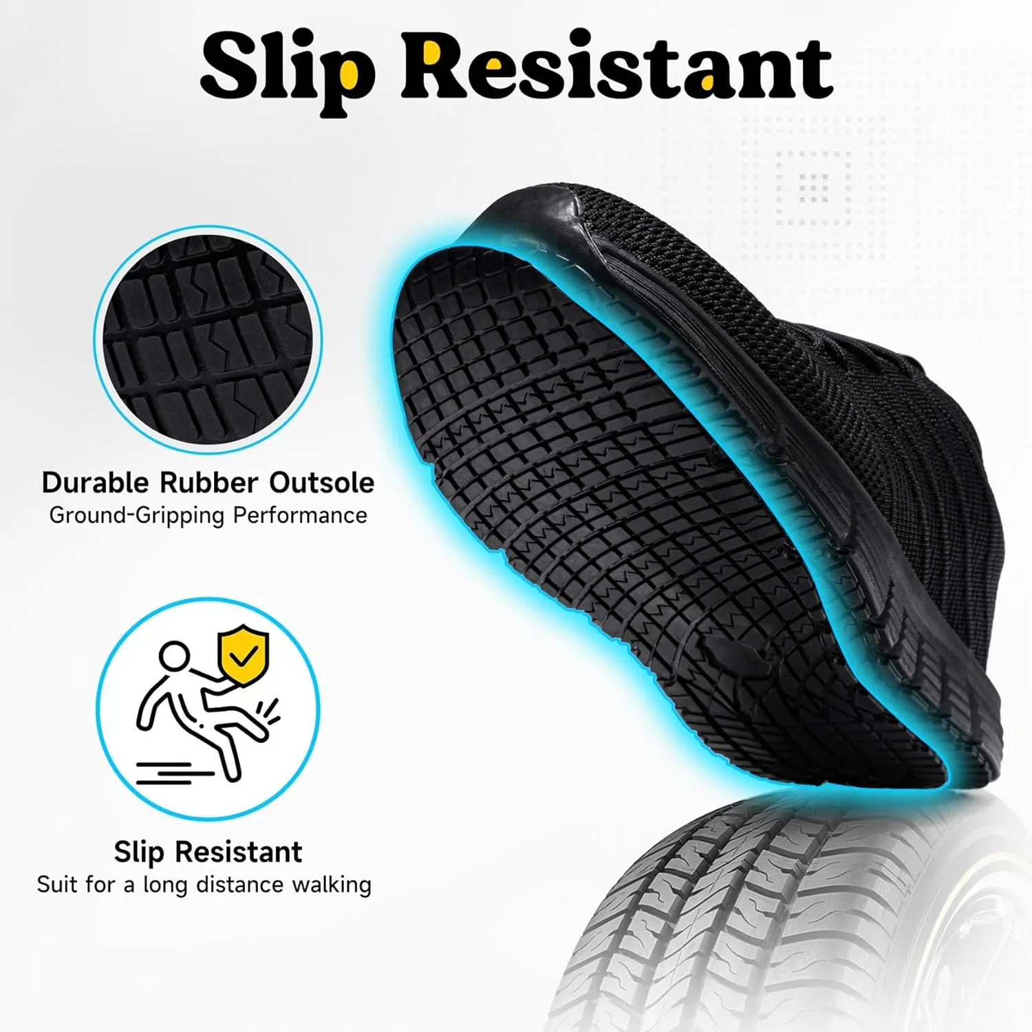 Slip Resistant Work Shoes for Men Slip On Sneakers Black Non Slip Work Shoes Water Resistant Work Shoe Lightweight Zapatos de Trabajo para Hombres, Black US 6.5-13