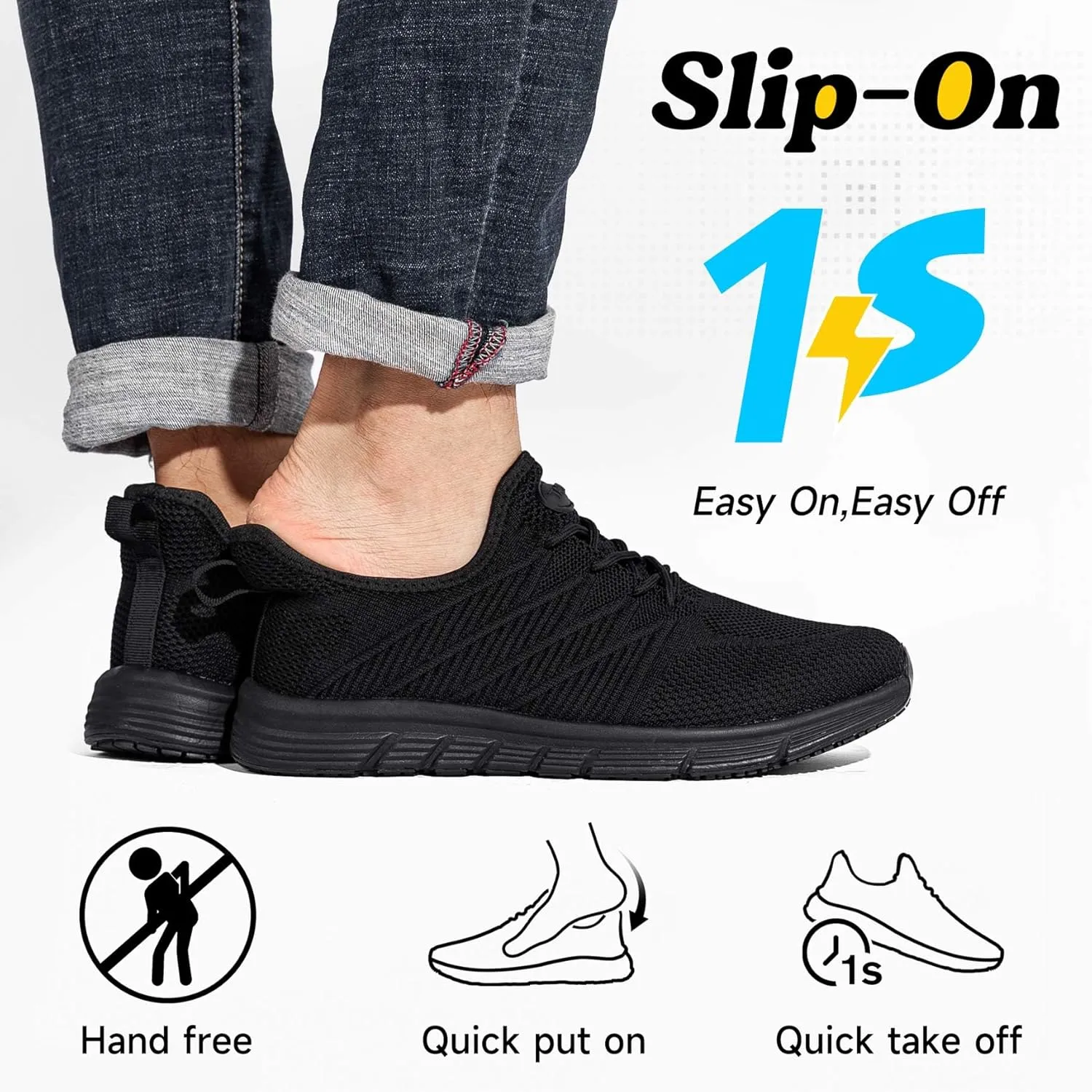 Slip Resistant Work Shoes for Men Slip On Sneakers Black Non Slip Work Shoes Water Resistant Work Shoe Lightweight Zapatos de Trabajo para Hombres, Black US 6.5-13