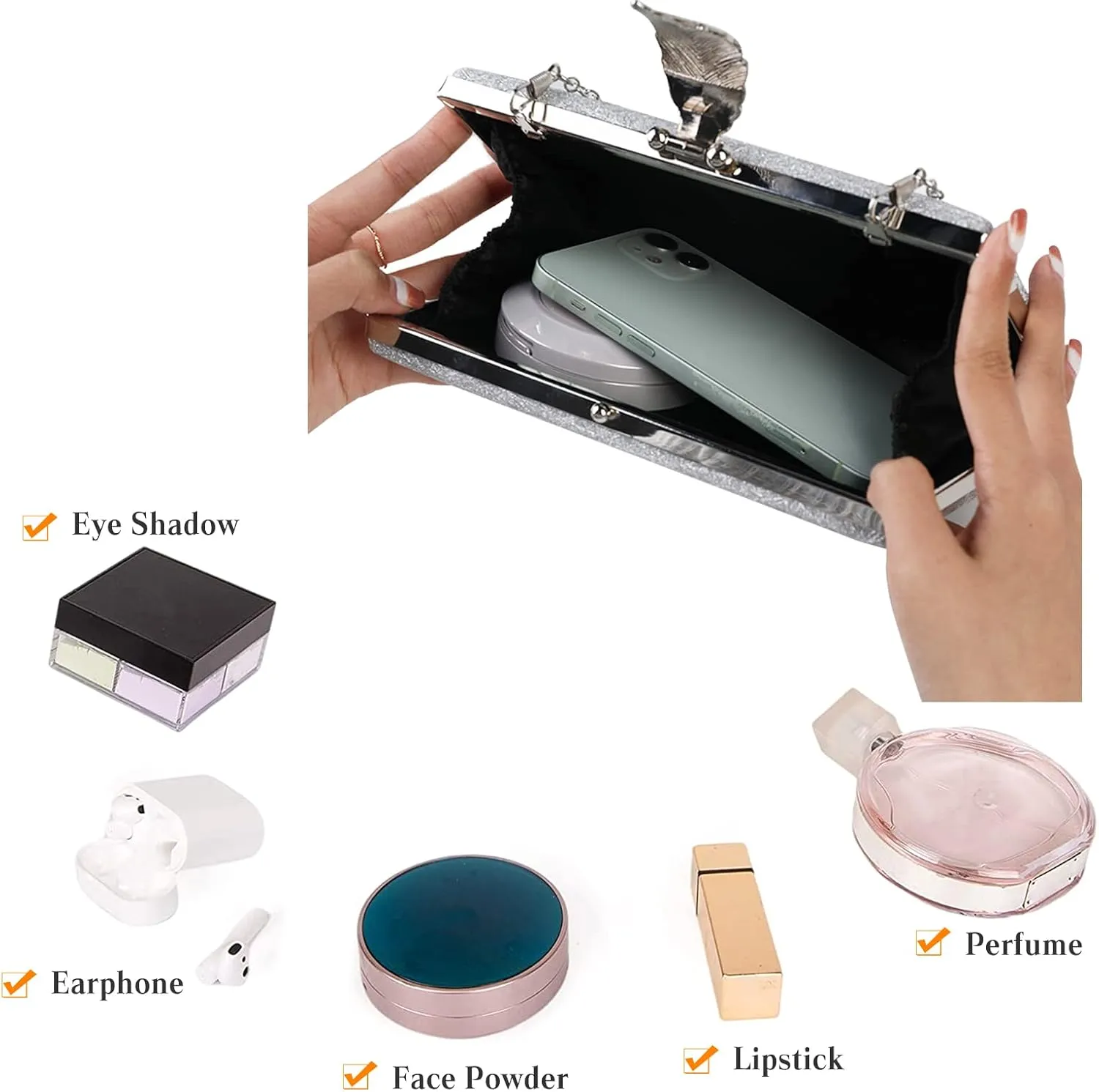 Small Clutch Purses for Women Evening Bag with Leaf-style Flip Lock Bridal Wedding Handbag