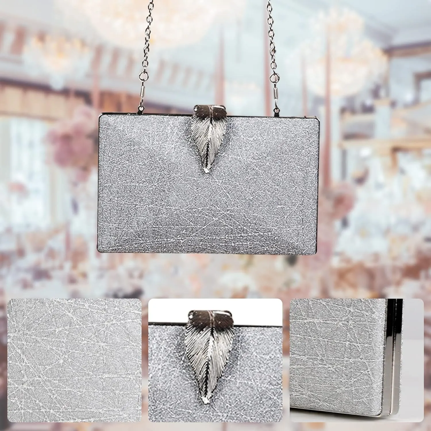 Small Clutch Purses for Women Evening Bag with Leaf-style Flip Lock Bridal Wedding Handbag