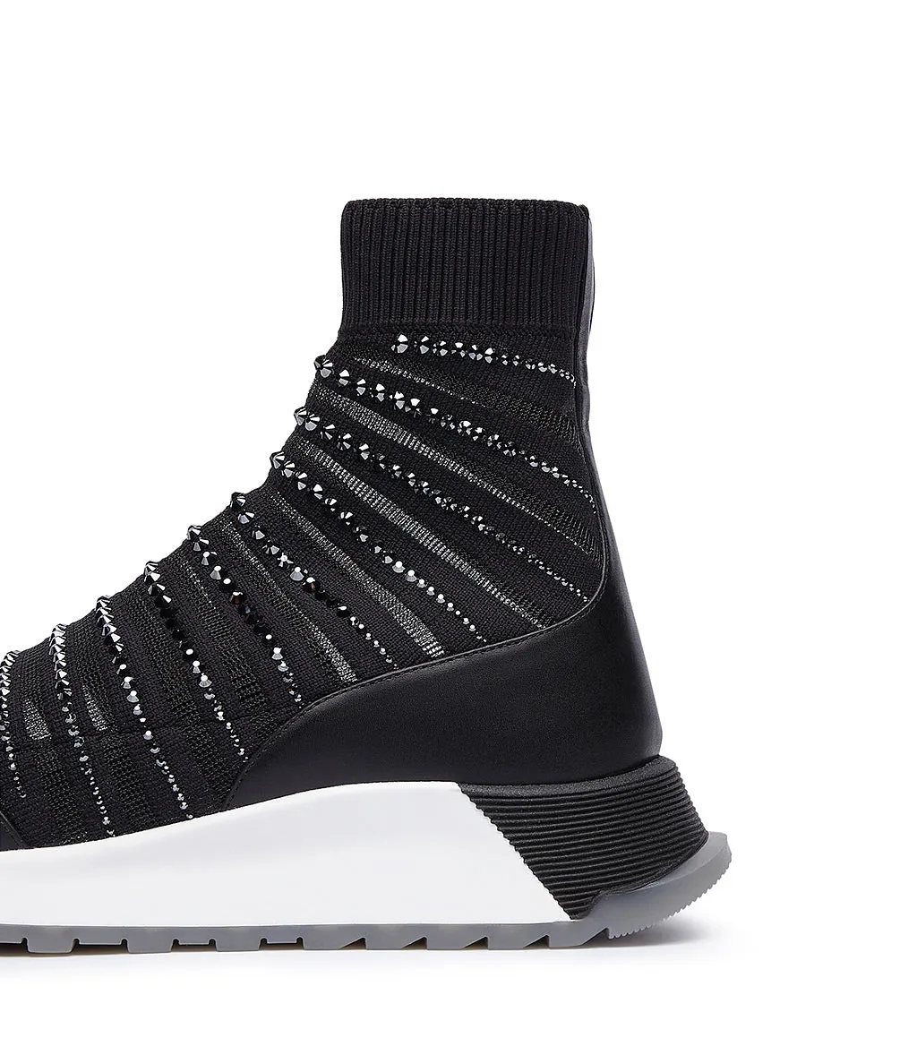 Sneaker in tessuto effetto calzino nero con strass