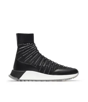 Sneaker in tessuto effetto calzino nero con strass