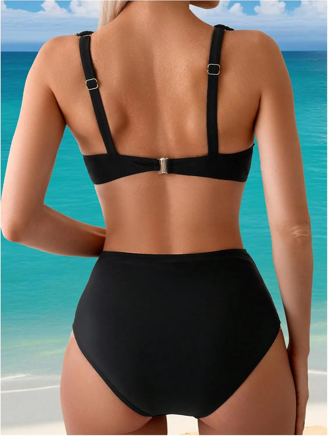 SOLY HUX Women's 2 Piece Bikini Set Metal Decor Push Up High Waisted Bathing Suit Beachwear