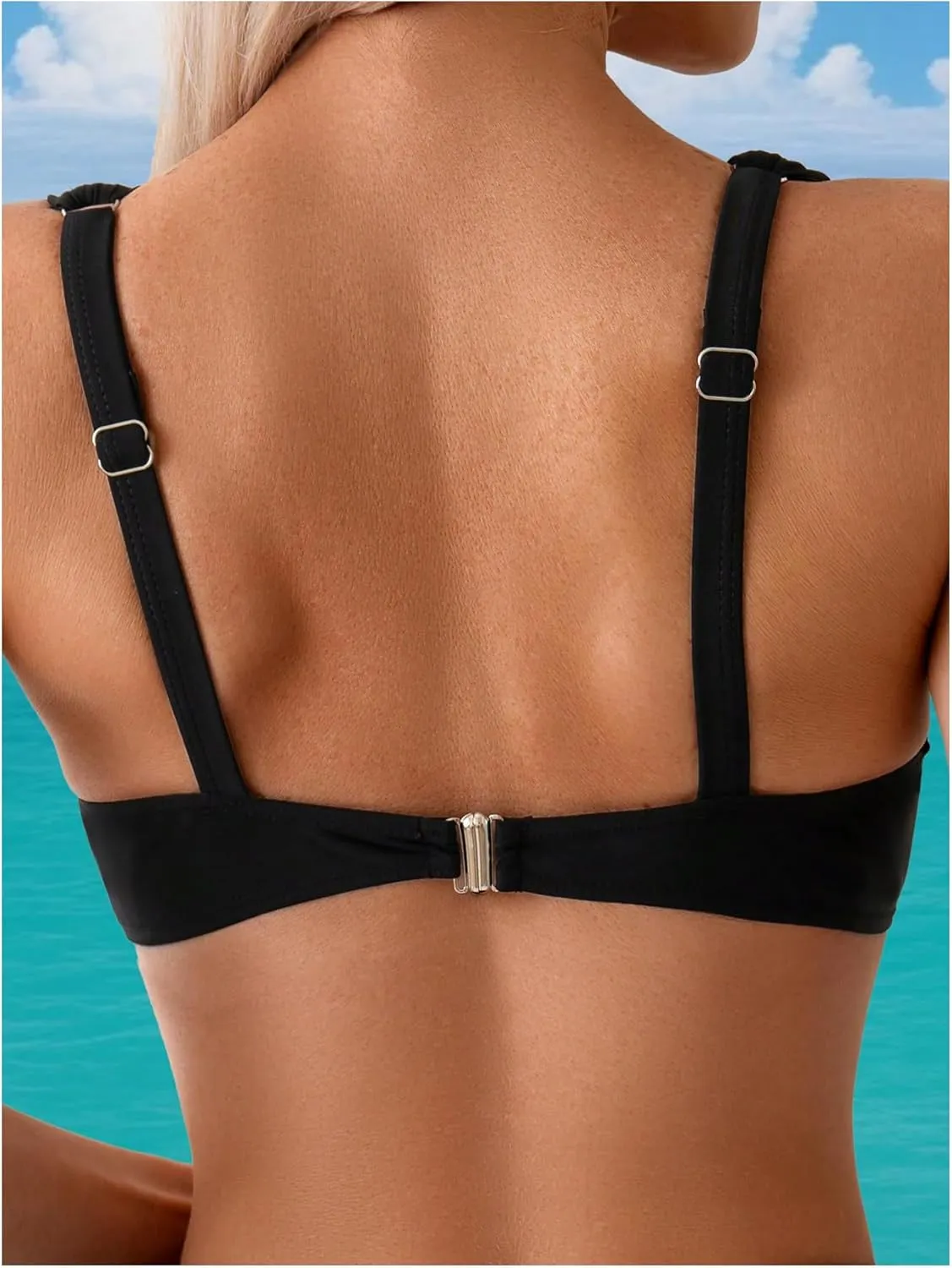 SOLY HUX Women's 2 Piece Bikini Set Metal Decor Push Up High Waisted Bathing Suit Beachwear