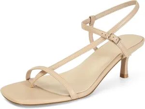 SOVANYOU Womens Strappy Kitten Heel Thong Sandals Square Open Toe Flip Flop Ankle Strap Heels