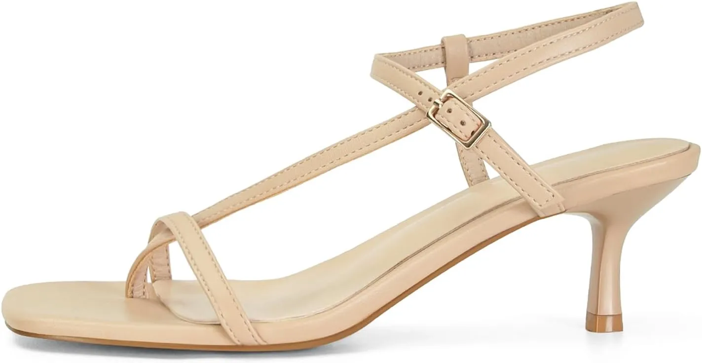 SOVANYOU Womens Strappy Kitten Heel Thong Sandals Square Open Toe Flip Flop Ankle Strap Heels