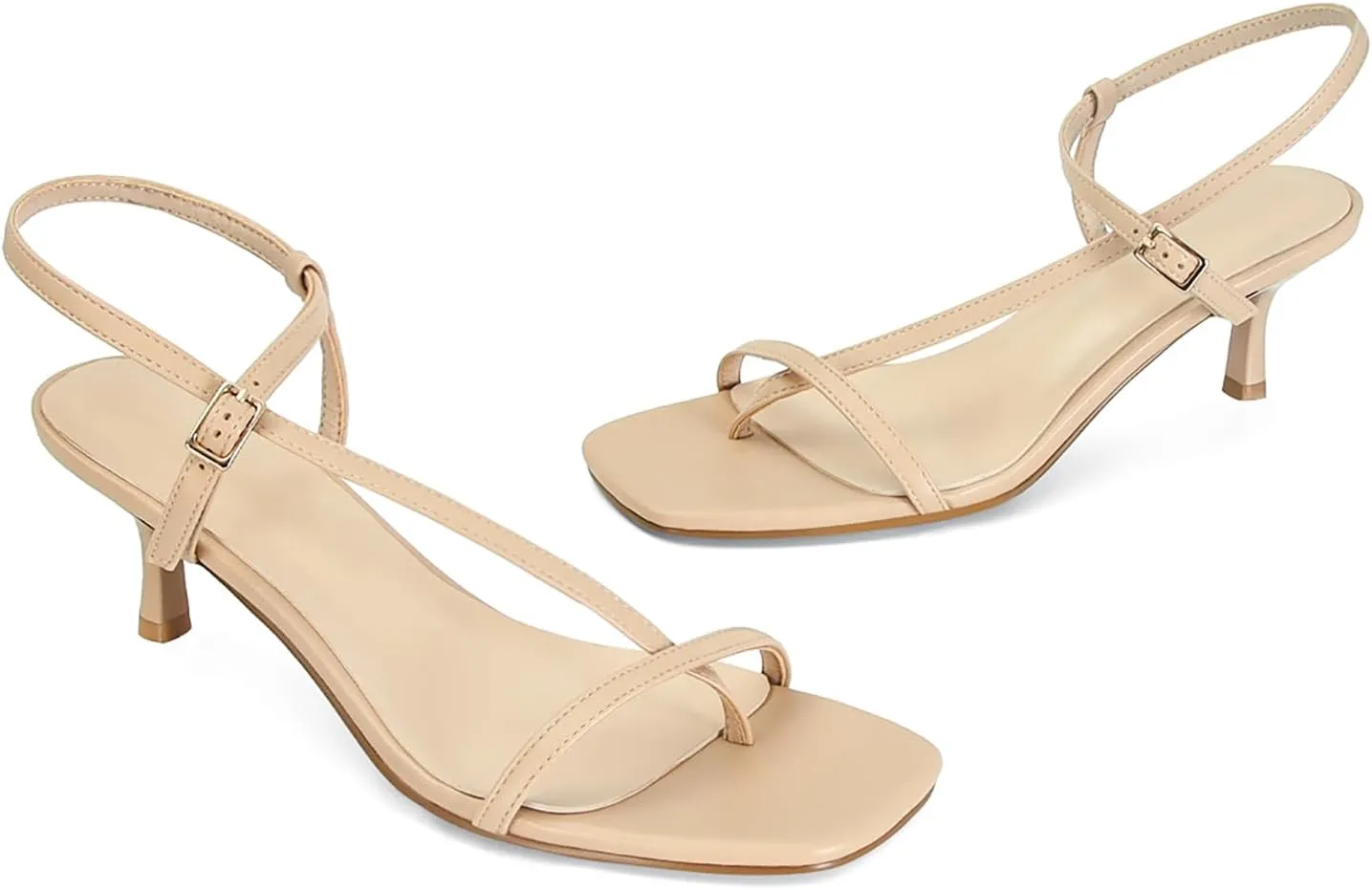SOVANYOU Womens Strappy Kitten Heel Thong Sandals Square Open Toe Flip Flop Ankle Strap Heels