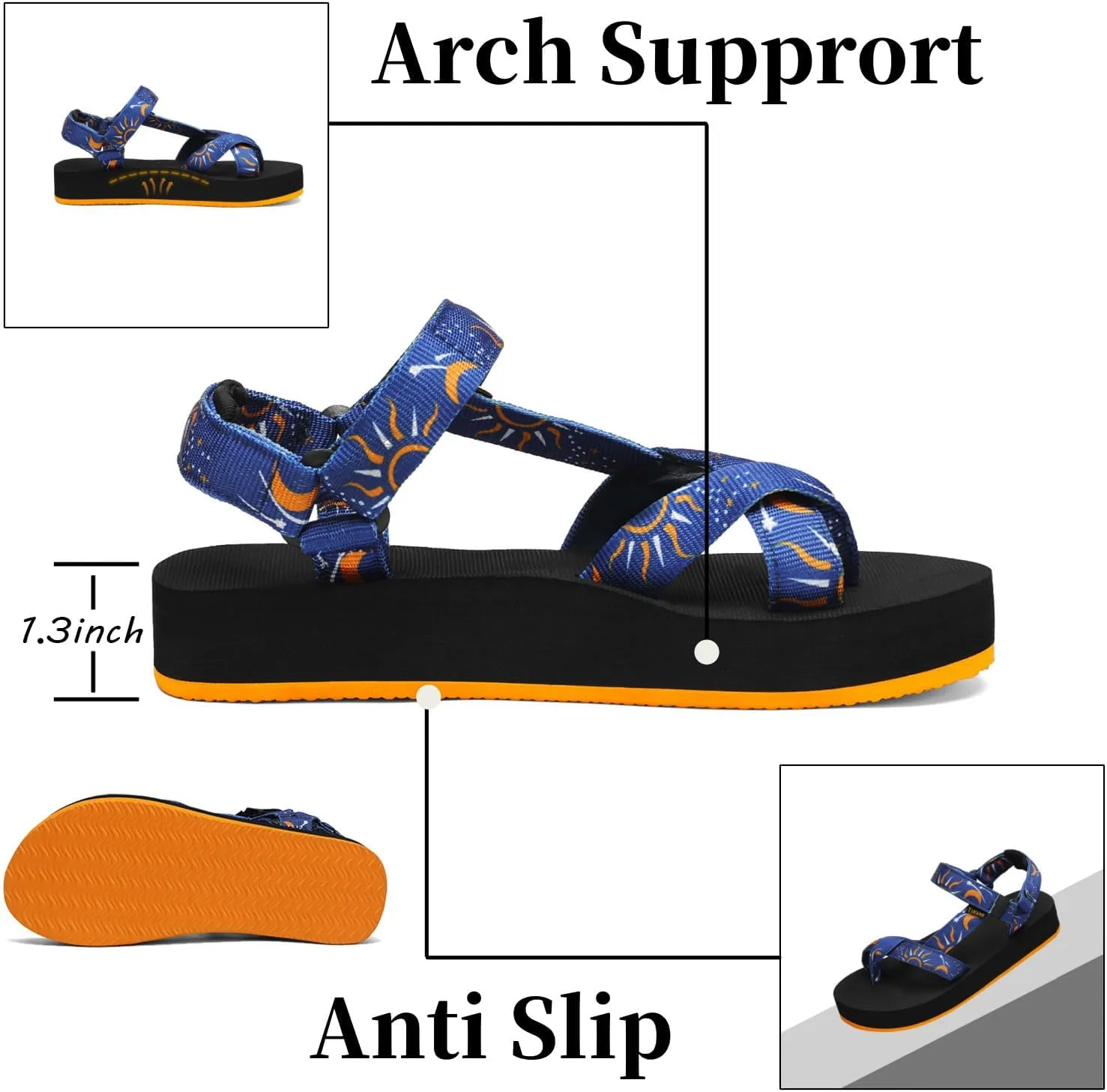 Sport Walking Water Sandals for Women with Arch Support & Adjustable Straps Platform Sandals Women Height Increase