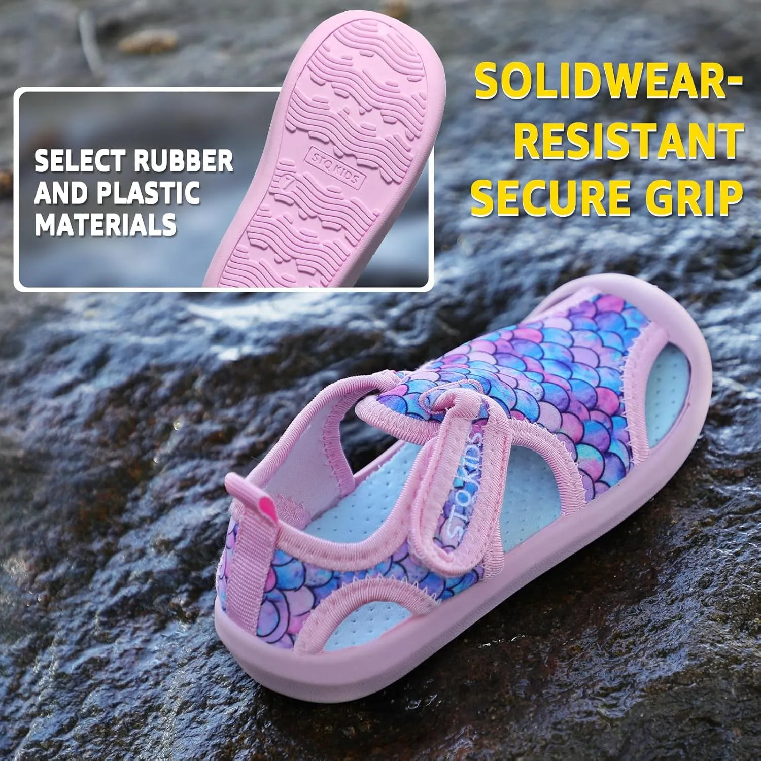 STQ Boys Girls Water Shoes Quick-Dry Slip on Beach Swim Pool Sandals(Toddler/Little Kid)