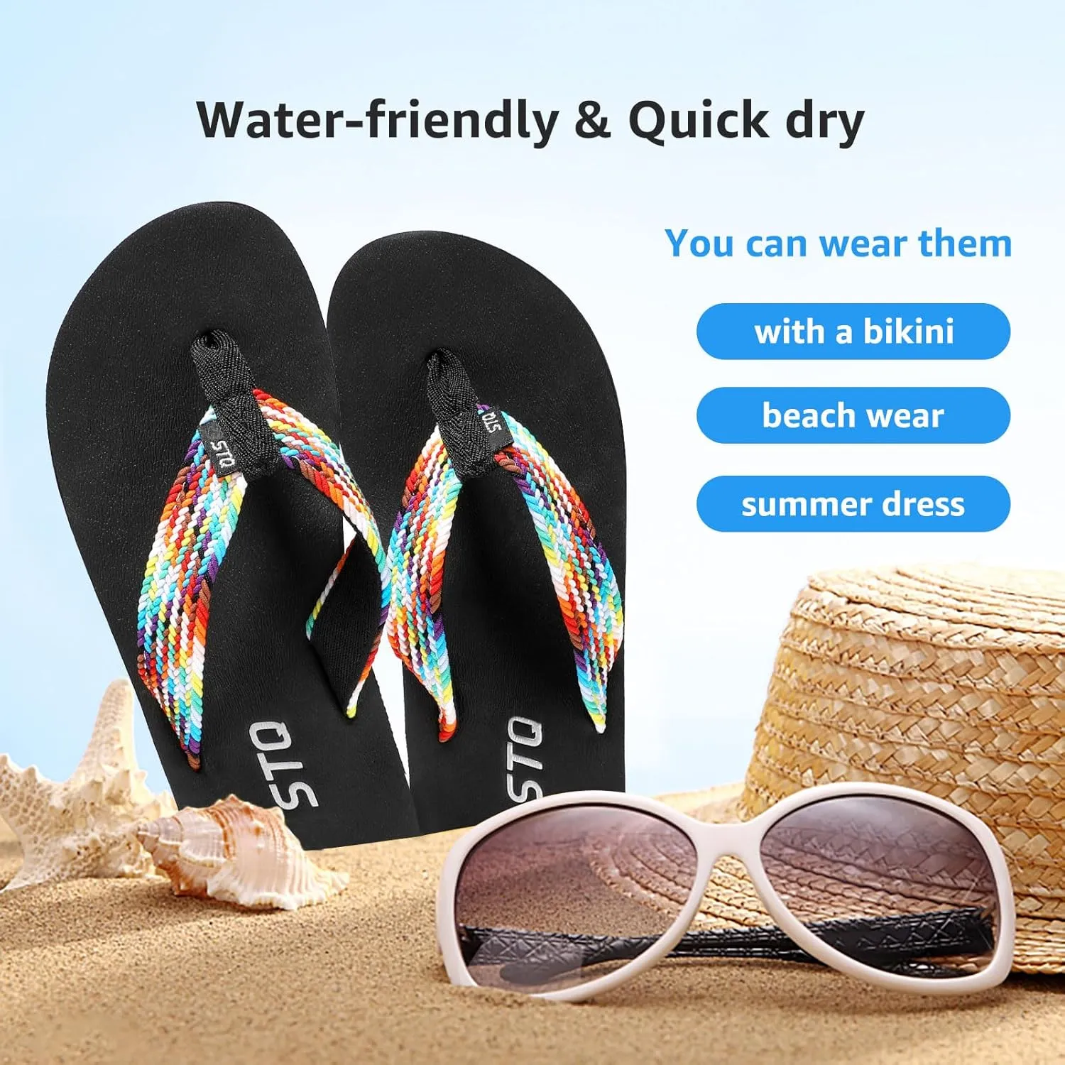 STQ Womens Quick Dry Flip Flops with Yoga Mat Sole丨Arch Support Thong Sandals