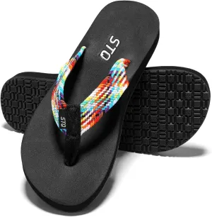 STQ Womens Quick Dry Flip Flops with Yoga Mat Sole丨Arch Support Thong Sandals