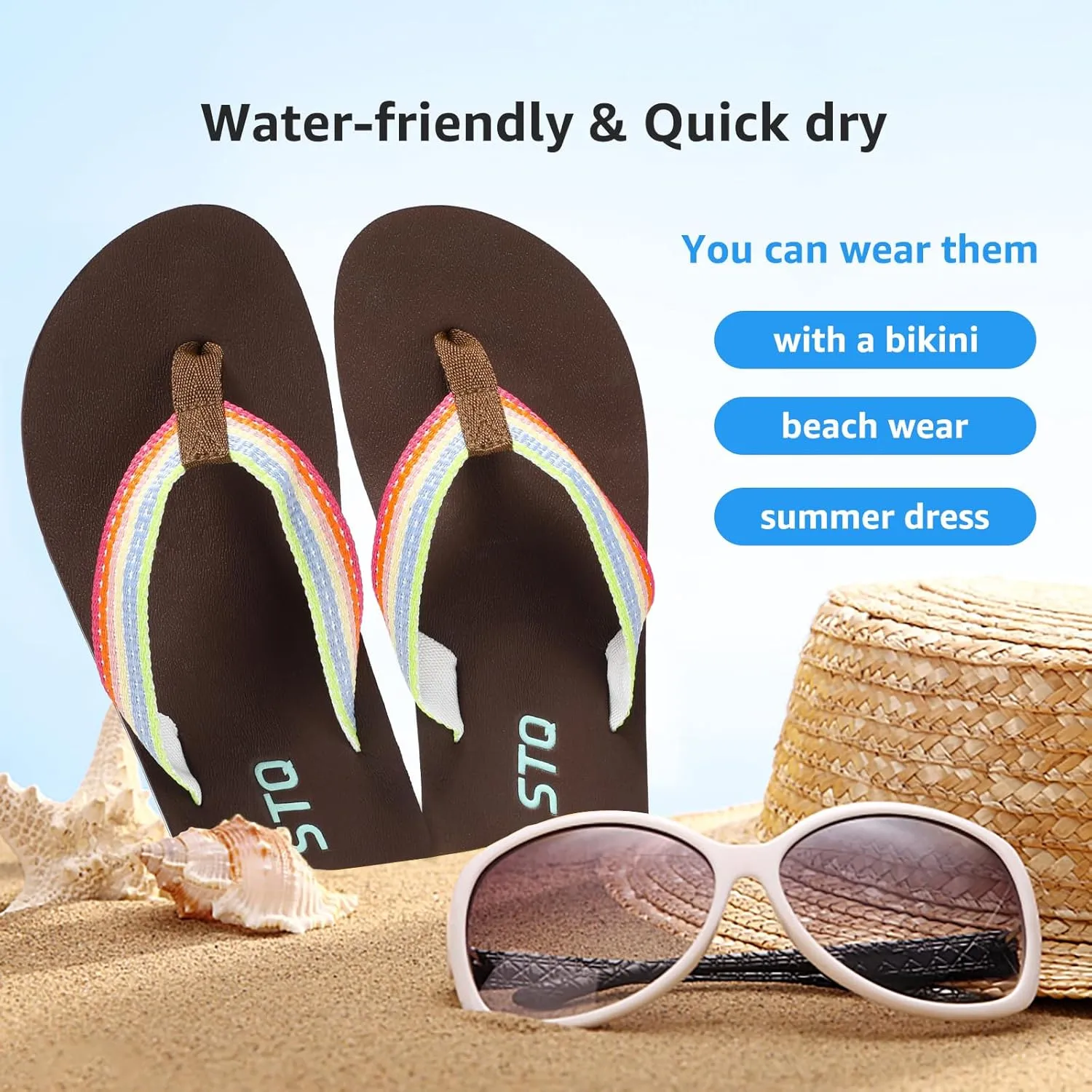 STQ Womens Quick Dry Flip Flops丨Arch Support Thong Sandals