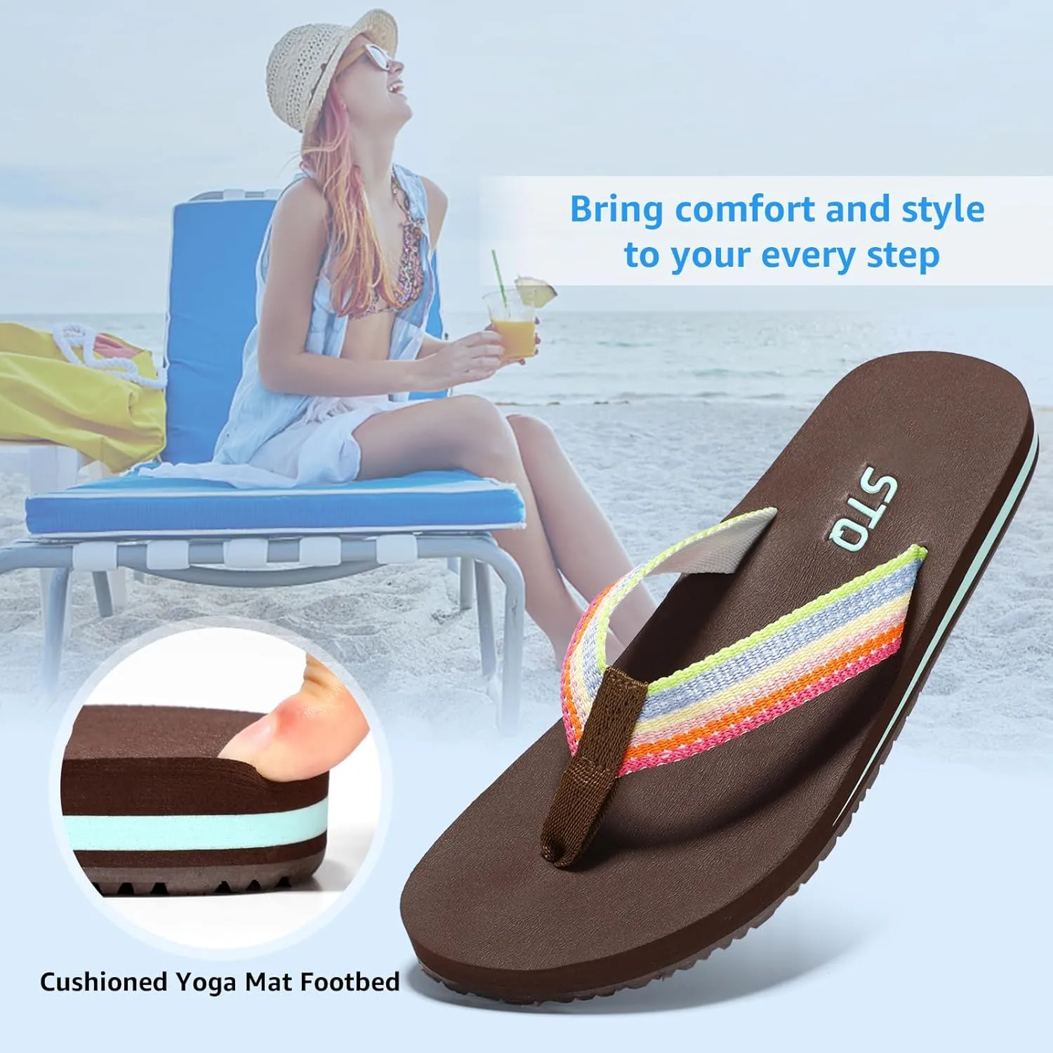 STQ Womens Quick Dry Flip Flops丨Arch Support Thong Sandals
