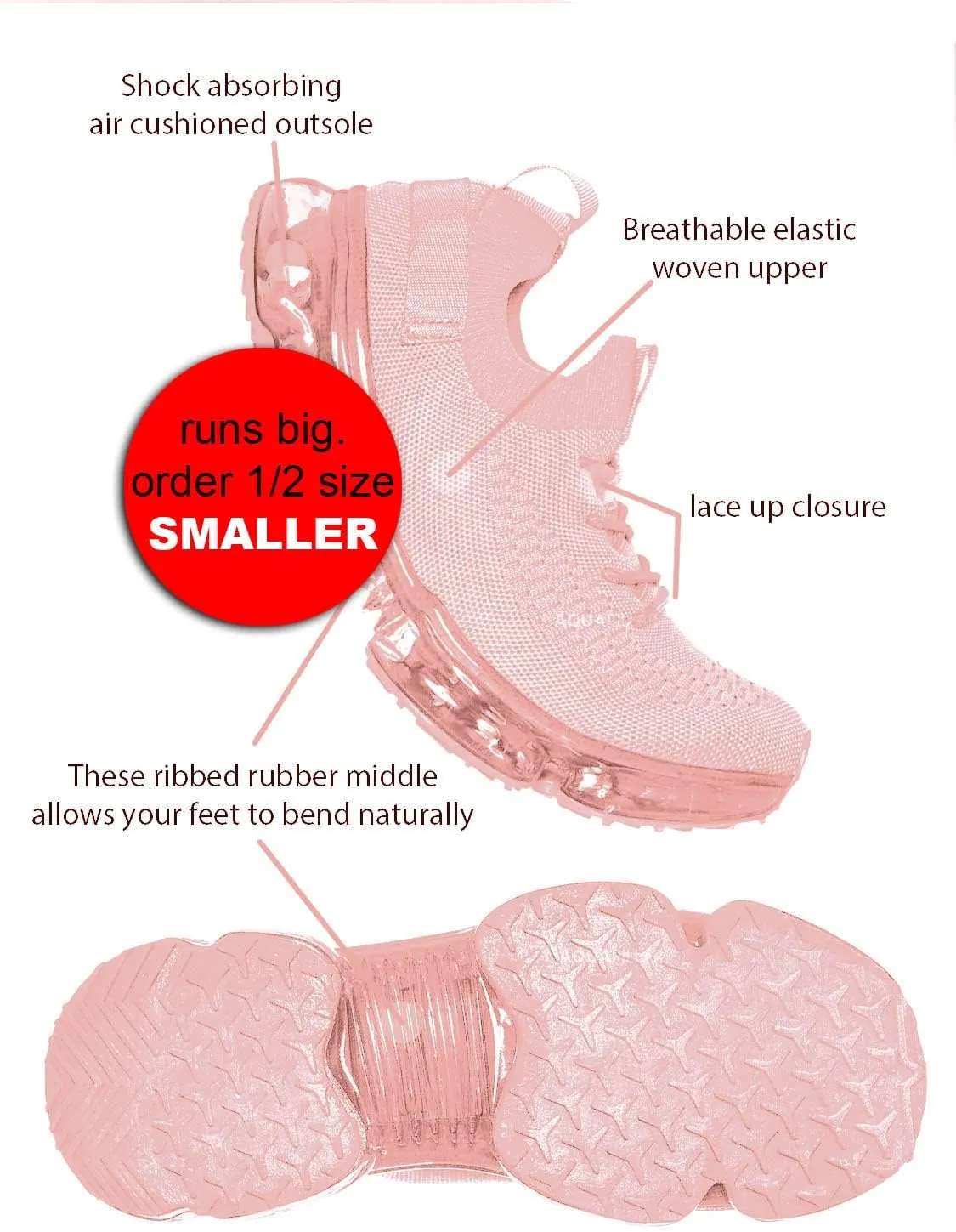 Stretch Elastic Mesh Sneaker - Festival Lace Up Rubber Air Bubble Cushion