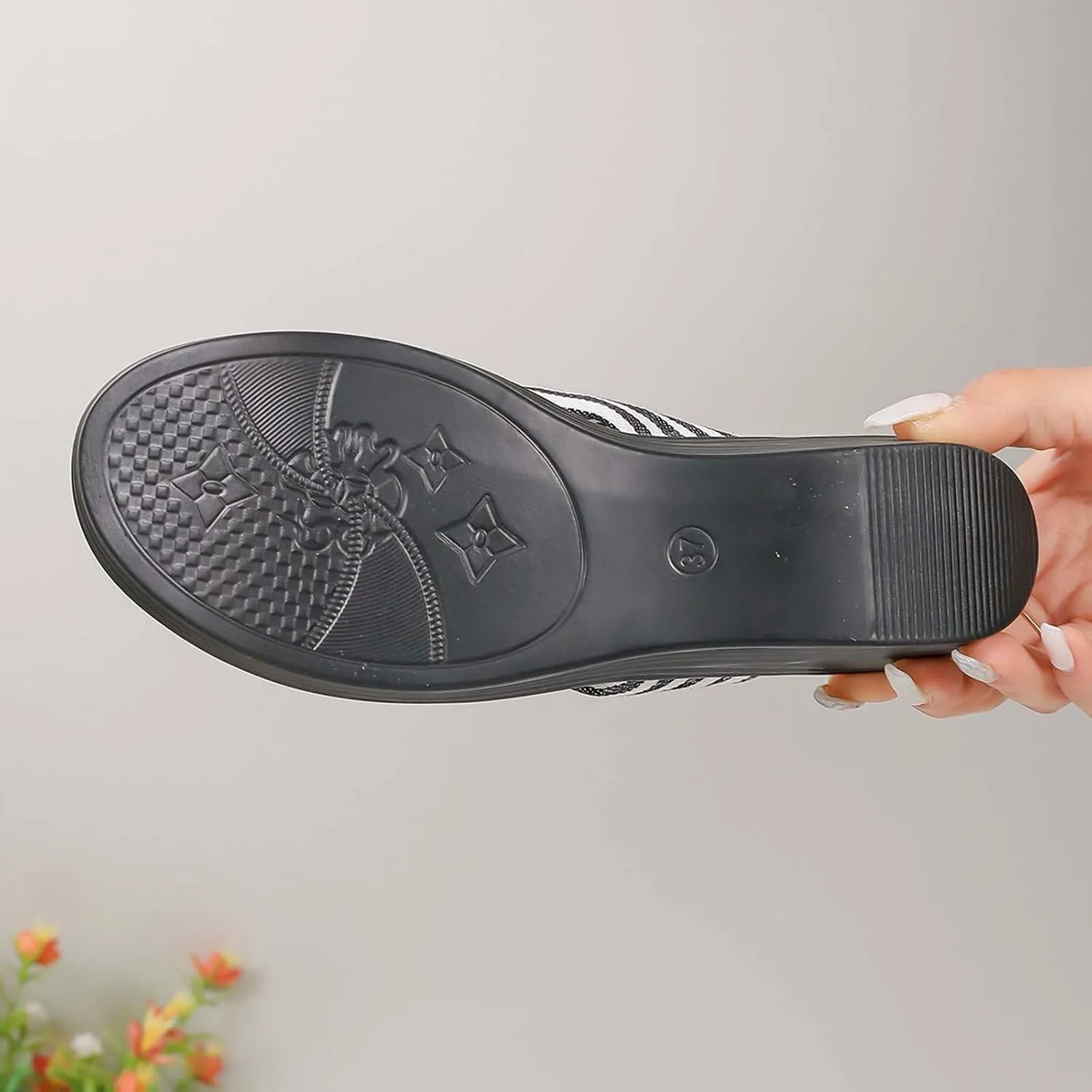 Striped Thong Sandals for Women Fashion Patchwork Comfort Breathable Chunky Heel Wedge Casual Arch Support Flip-Flop