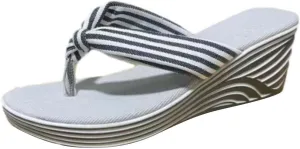 Striped Thong Sandals for Women Fashion Patchwork Comfort Breathable Chunky Heel Wedge Casual Arch Support Flip-Flop