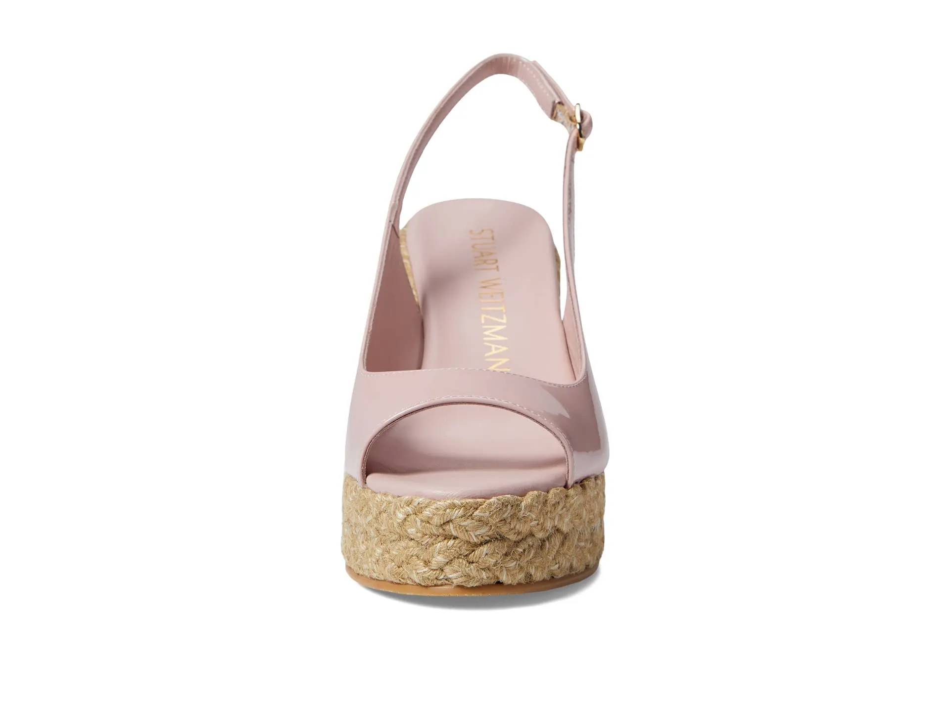 Stuart Weitzman Island Peep-Toe Espadrille Wedge Ballet/Natural 7 B