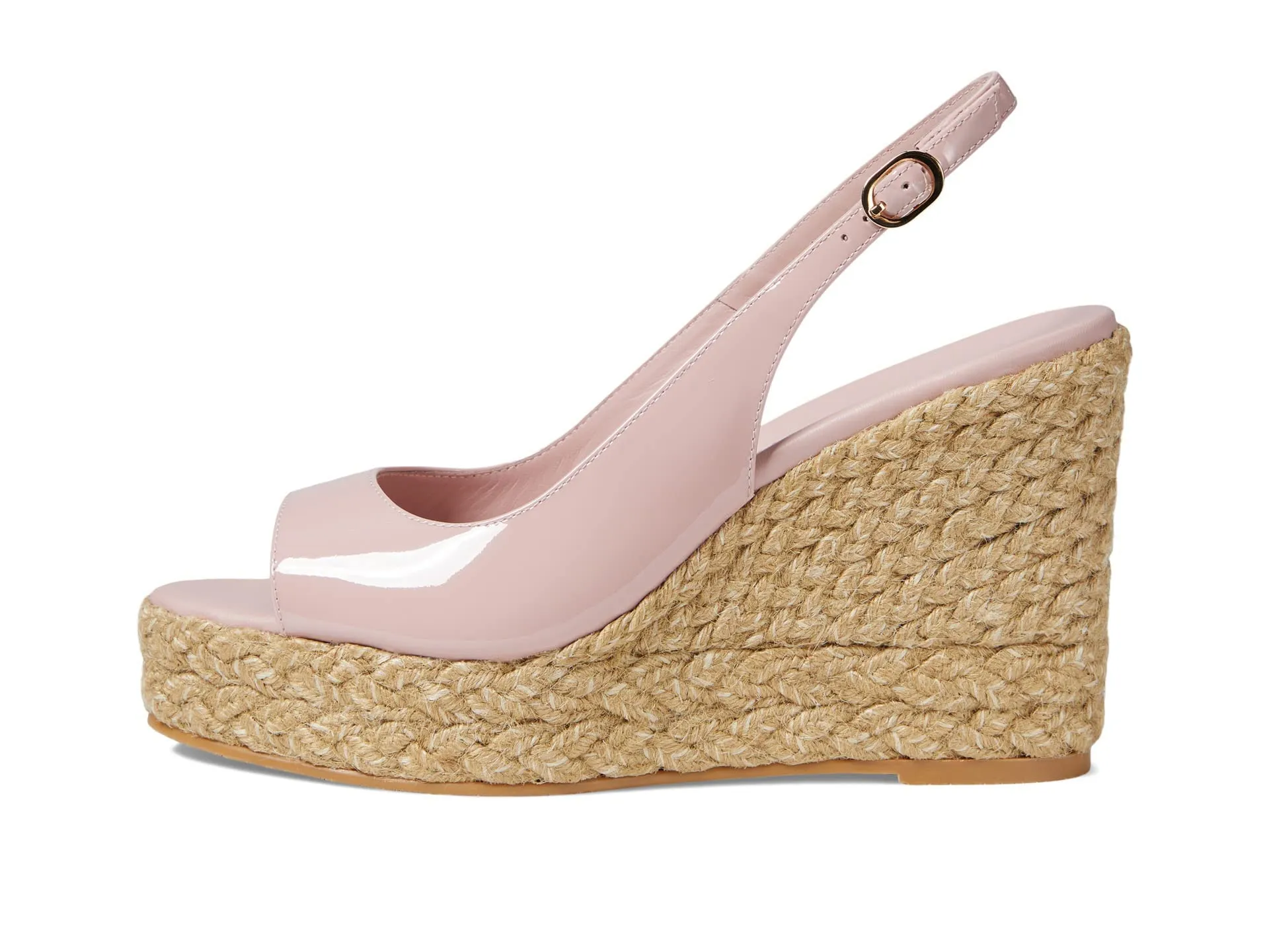 Stuart Weitzman Island Peep-Toe Espadrille Wedge Ballet/Natural 7 B