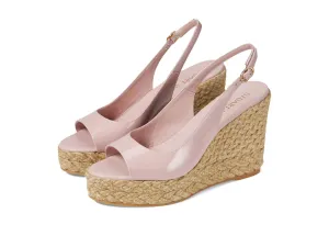 Stuart Weitzman Island Peep-Toe Espadrille Wedge Ballet/Natural 7 B