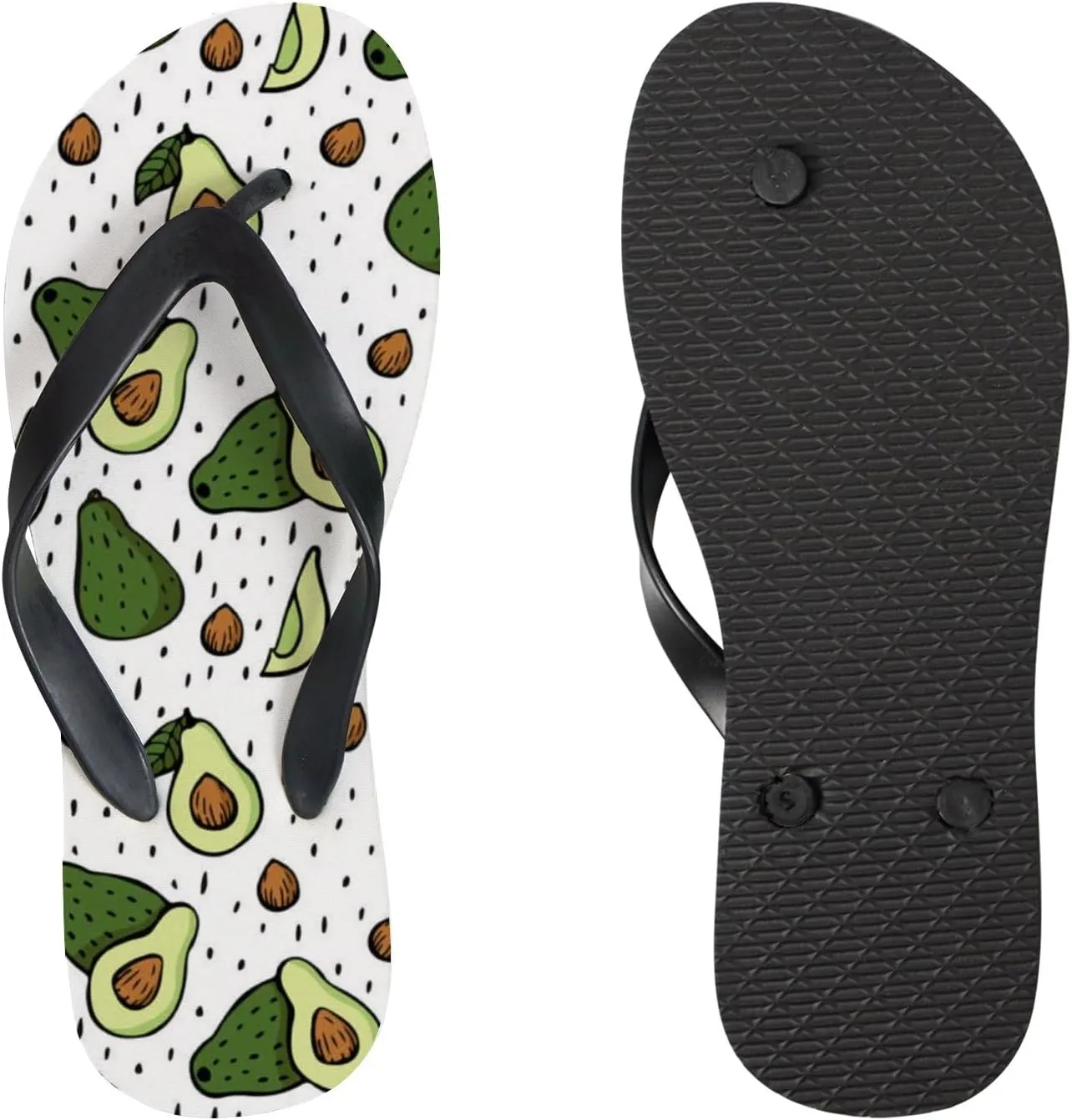 Summer Flip Flops for Women Girls - Avocado Pattern Casual Thong Slippers Slide Flat Sandals for Beach